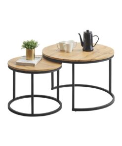 Moderne Couchtisch 2er Set für Wohnzimmer, Rundes Schwarz Holz Design | Couchtisch Eiche Rund Schwarz 70x70x45 & 50x50x