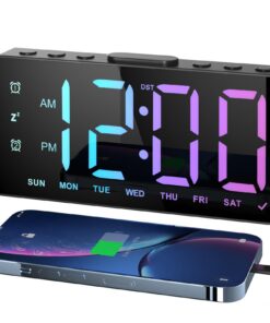 LIORQUE Digital LED Wecker mit Großer RGB-Anzeige, USB-Ladeanschluss & Snooze für Schlafzimmer