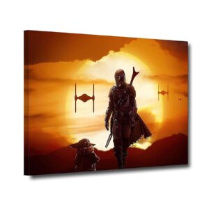 Mandalorian und Yoda Wandbilder Gerahmte Leinwanddrucke Poster für Wohnzimmer und Schlafzimmer (30x45cm) - Hausmalerei T
