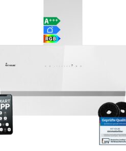 KKT KOLBE Dunstabzugshaube EASY8005WM | 782 cbm/h Umluft Abluft | Kopffrei | Weiß Glas | Smart WiFi App WLAN | RGBW-LED-