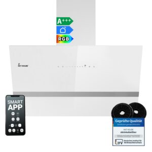 KKT KOLBE Dunstabzugshaube EASY8005WM | 782 cbm/h Umluft Abluft | Kopffrei | Weiß Glas | Smart WiFi App WLAN | RGBW-LED-