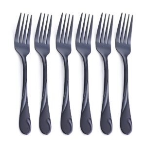 Seeshine Schwarze Dessertgabeln, spülmaschinenfest und spiegelpoliert, Set von 6 Stück für eleganten Essen und KuchenSer