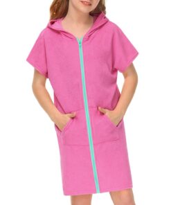 BesserBay Badeponcho Mädchen Unisex mit Kapuze Taschen Zip 120-160