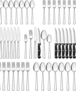 Edelstahl Besteckset für 6 Personen, Spülmaschinenfest, Elegantes Steakmesser und Essbesteck für Haus/Party/Restaurant
