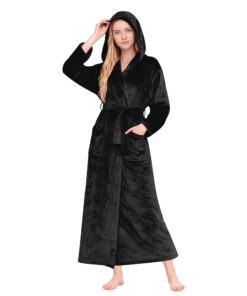HEARTNICE Damen Bademantel mit Kapuze - Lange Weiche Warme Fleece Plüsch Hausmantel