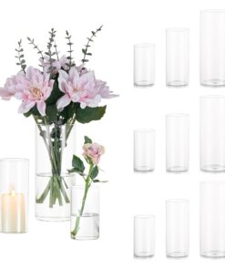 Glas Zylinder Vase Set 4er 10/15/20cm Modern für Hochzeit Wohnzimmer Tulpen Rose