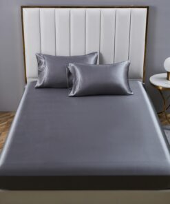 Satin Spannbettlaken 200x200cm Dunkelgrau Anthrazit Seide für OEKO-TEX STANDARD 100 Mattenbett Satin Spannbettlaken 200x