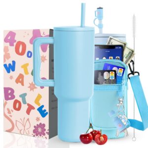 40 oz vacuum-isolierte Edelstahl-Doppelwand Wasserflasche mit Griff & Strohhalm - perfekt für Reisen & EveryDay-Verbrauc