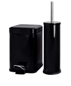 Harbour Housewares 3-Liter Badezimmer-Mülleimer Bürsten-Set - Schwarz Rostfreier Stahl Treteimer