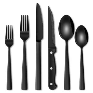 Terlulu 36 Teiliges Edelstahl Besteckset Schwarz, Elegantes Essen für 6 Personen, Spülmaschinenfest für Haus/Party/Resta
