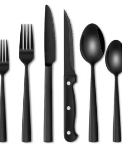 Terlulu 36 Teiliges Edelstahl Besteckset Schwarz, Elegantes Essen für 6 Personen, Spülmaschinenfest für Haus/Party/Resta
