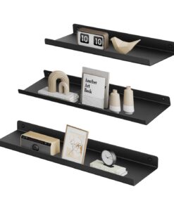 SONGMICS Schweberegale aus Metall, 3er Set, für Schlafzimmer und Wohnzimmer, moderne Industriedesign, Schwarz LFS12BK