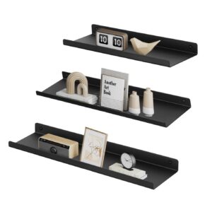 SONGMICS Schweberegale aus Metall, 3er Set, für Schlafzimmer und Wohnzimmer, moderne Industriedesign, Schwarz LFS12BK