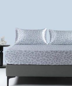 Spannbettlaken Satin Leopardenmuster 140x200cm Sommer Blau Hellblau für Boxspringbett Seide Glänzend Seelingematte