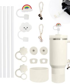 16 Stück Zubehör für Stanley Cup Set – Silikon Auslaufschutz & Wiederverwendbare Strohhalme für Stanley Tumbler (Beige)