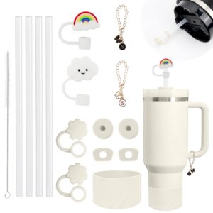 16 Stück Zubehör für Stanley Cup Set – Silikon Auslaufschutz & Wiederverwendbare Strohhalme für Stanley Tumbler (Beige)