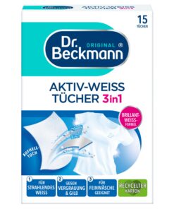 Dr. Beckmann Aktiv-Weiß Tücher | Gegen Vergrauungen | Strahlendes Weiß bei jeder Wäsche [Compact by Design] | 15 Tücher