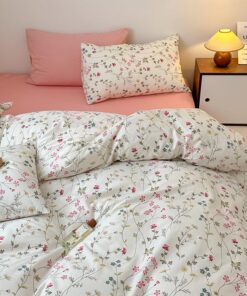 Tospass Baumwolle Blumenbettwäsche Set 2teilig Beige Rosa Elegant für Mädchen Wende Bettbezug mit Reißverschluss und Kis