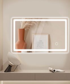 Badspiegel mit Beleuchtung fürs Badezimmer, Kaltweiß 6000K, 40x60cm Touch-Schalter | LED Badezimmerspiegel mit Stecker,