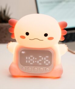 IHALO Cute Axolotl Wecker für Kinder mit Nachtlicht, Ok to Wake Rosa Silikon, Wiederaufladbar, zwei Wecker, Datum, Dekor