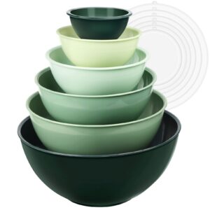 Greentainer Salatschüssel Set mit Deckel - 12-teiliges Rührschüssel aus Kunststoff, ideal für Küche und Servieren - Stap