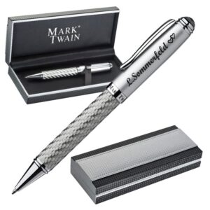 M A R K TWAIN Exklusive Kugelschreiber mit Gravur PS152 - in silbernem Karbondesign für besondere Anlässe - Geschenkbox