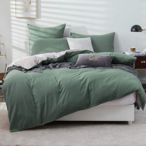 Omela Bettwäsche Kuschelig Weich Microfaser Grün Taupe - 155 x 220 cm - Unifarben Wende Set