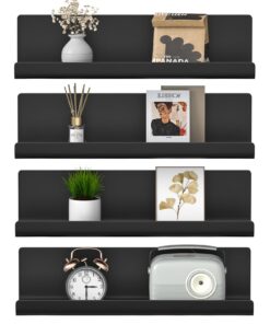 WELDUN 4er Set Selbstklebendes Wandregal für Wohnzimmer, Schlafzimmer, Küche - Dekorative Schweberegal 32cm Schwarz