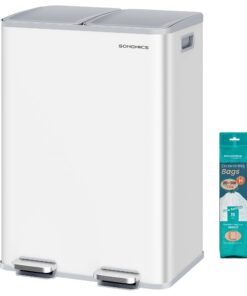 SONGMICS Küchentretmüleimer, 2 x 30 Liter, Softclose-Deckel, mattweiß LTB741W02