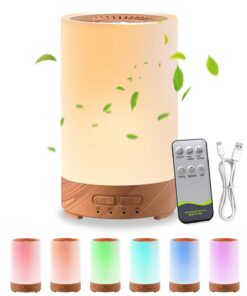 Aroma Diffuser mit 7 Farben LED Licht für Zuhause und Büro (Weiß) Holzmaserung Luftbefeuchter 150ml automatische Absch