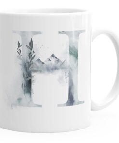 Autiga Buchstaben-Tasse H Watercolor Monogramm Kaffeetasse weiß unisize