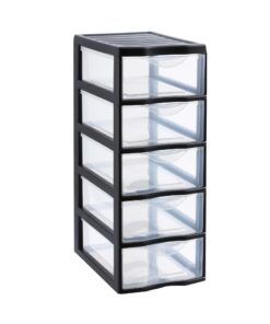 SUNDIS Orgamix, Kunststoff Schubladenbox, für Büchereinigerhaltung, Studierer, 5 transparente Schubladen A4, 61 cm hoch