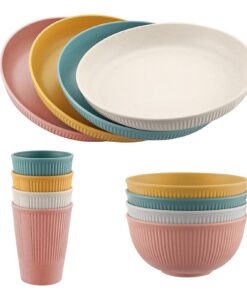 FUNYKICH 12pcs Camping Geschirr Set BPA-Frei für 4 Personen, Leicht & Unzerbrechlich & Wiederverwendbar, Picknick & Camp
