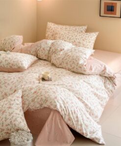 Lanqinglv ÖKO-TEX Baumwollbettwäsche Rosa Blumen Aesthetic Renforce 135x200 Blätter Mädchen Bettbezug mit Reißverschluss