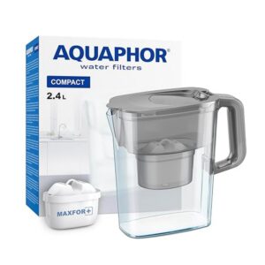 AQUAPHOR Compact Wasserfilter Kanne inkl. 1 Maxfor+ Kartusche 2,4l grau für Kühlschranktür und kleine Küchen