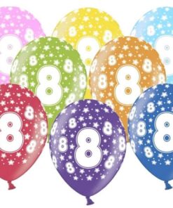 10 kunterbunte Luftballons für 8. Geburtstag - Made in EU Metallic, Dekoration, Ideal für Mädchen und Jungen | 30cm Met