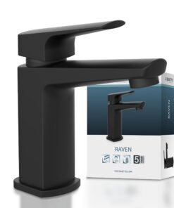 Schütte 34016 RAVEN Wasserhahn Schwarz fürs Bad | Design Einhebelmischer | Badezimmer Einrichtung inkl. Montageset
