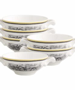 Villeroy & Boch Audun Ferme Suppentassen 6er Set - Premium Porzellan, Weiß/Mehrfarbig - Landschafts-Motiv - Essenszusamm