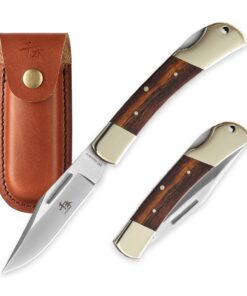 SENBON 4in 440a Scharfes Outdoormesser für Outdoor-aktiv für Schwerarbeit mit Lederscheide und Kupfergriff