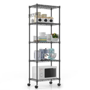 Himimi Höhenverstellbares Rollregal für Küche und Badezimmer, 35T x 59B x 183H cm, Schwarz