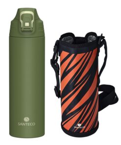 SANTECO Trinkflasche BPA-Frei Grün für Reisen und Campingisolierflasche mit Tragetasche