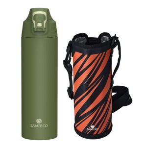 SANTECO Trinkflasche BPA-Frei Grün für Reisen und Campingisolierflasche mit Tragetasche