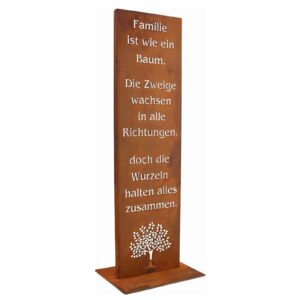 Rostikal Cortenstahl Gartenschild Familie - Handgefertigt - 55 cm - Robust & Wetterfest - Liebevolle Deko für Garten, Te