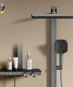 EMKE Duschsystem mit Thermostat Anthrazit Matt für Bekommt Heißk calmly regulierbaren Durchfluss 36x24 cm Überkopfbrause