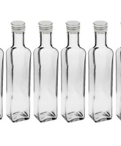 hocz Leere Glasflaschen 500ml Eckig Silber + Schraubverschluss & Maraska Etiketten - 12er Set zum Selbst Abfüllen Likör