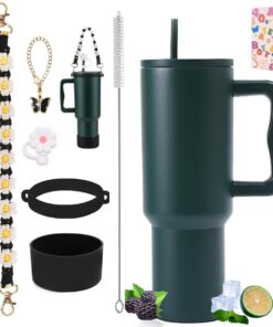 40 oz vakuumisolierte Edelstahl-Doppelwand-Wasserflasche mit Griff & Strohhalm für Reisefreunde - 6PCS Zubehör inkludier