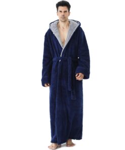 Herren-Bademantel Hellomamma mit Kapuze lang Fleece flauschig Hausmantel Nachthemd