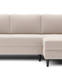 Selsey Eckschlafsofa Nalika L-Form mit Behälter - cremefarbenes hydrophobes Velours - für Relaxation im Hotelzimmer - Ma