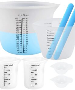6 Stück Silikon Messbecher Set für DIY und Basteln mit Rührstäbchen
