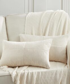 2er Set Creme Beige Kordsamt Kissenbezug Dekokissenbezug für Sofa Schlafzimmer Wohnzimmer Boho Deko Weich Dekorative Kis